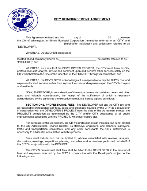 First page of the City Reimbursement Agreement