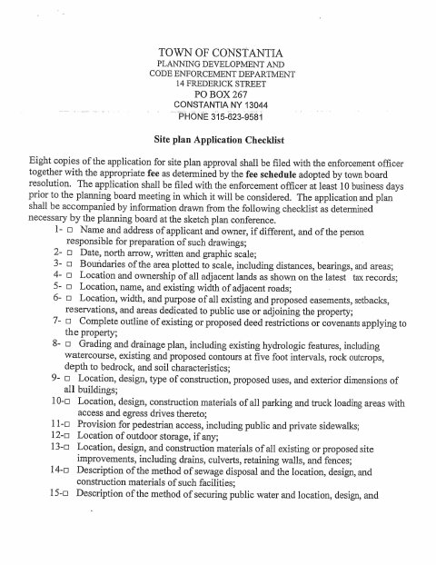 First page of the Application for Site Plan Approval