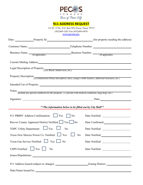 First page of the 911 Address Request