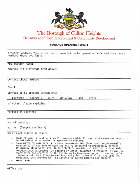 First page of the Surface Opening Permit