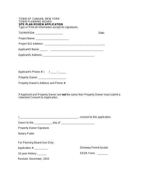 First page of the Site Plan Review Application