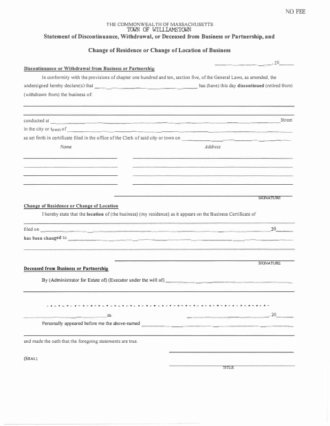 First page of the Business Certificate Discontinuance Statement