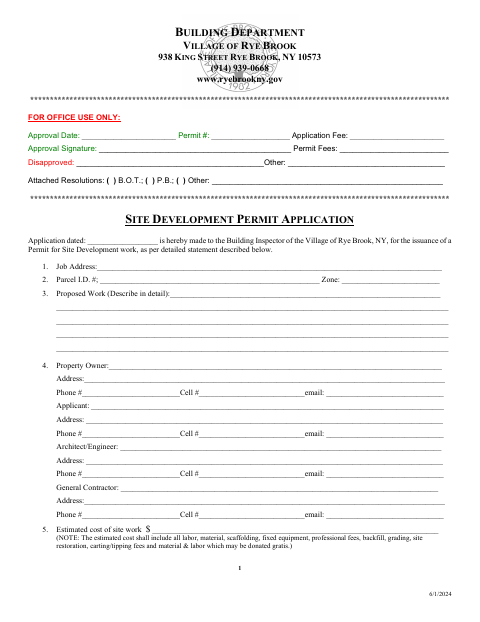 First page of the Site Development Permit Application