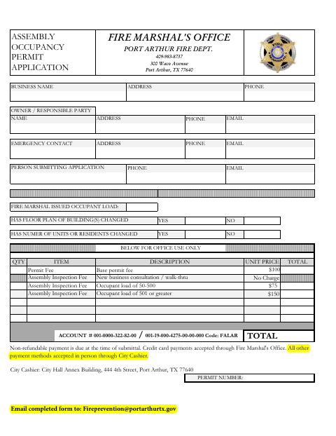 First page of the Assembly Occupancy Permit Application