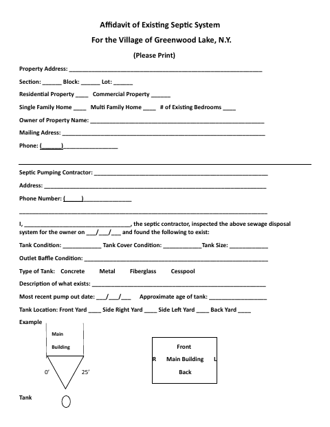First page of the Affidavit of Existing Septic System