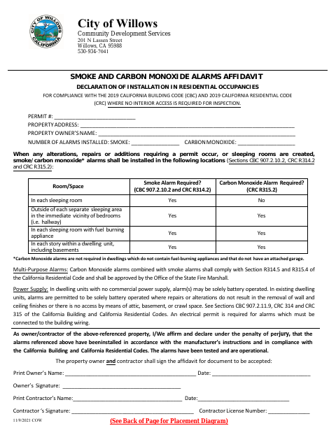 First page of the Smoke/Carbon Monoxide Alarms Affidavit