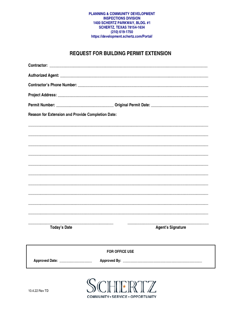 First page of the Request for Building Permit Extension