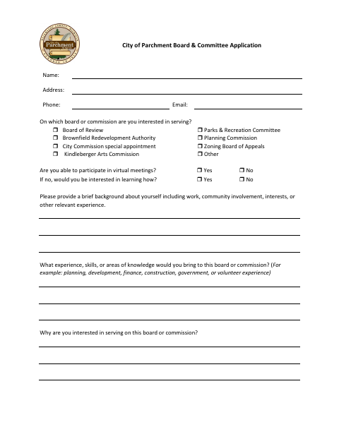 First page of the Board & Committee Application