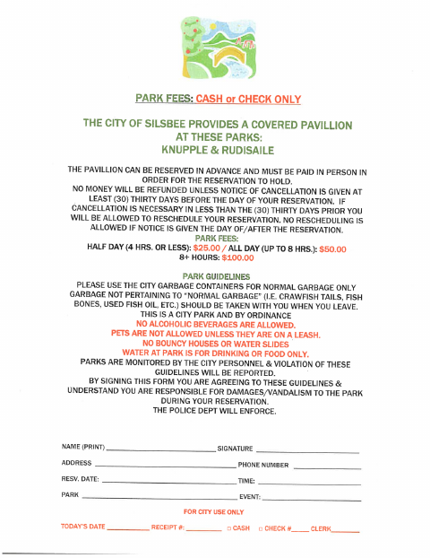 First page of the Park Reservation Forms