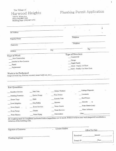 First page of the Plumbing Permit Application