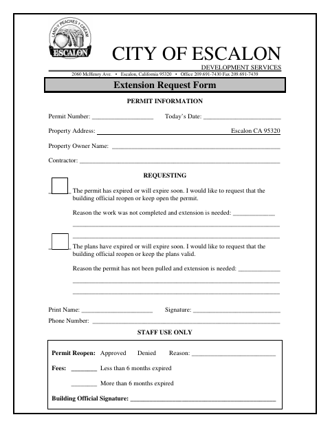 First page of the Extension Request Form