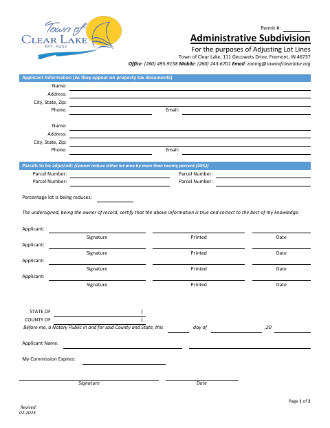 First page of the Administrative Subdivision Lot Line Adjustment