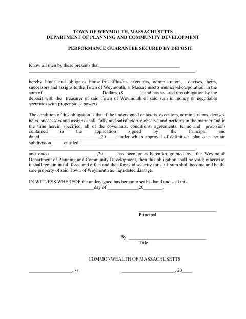 First page of the Performance Guarantee Secured by Deposit