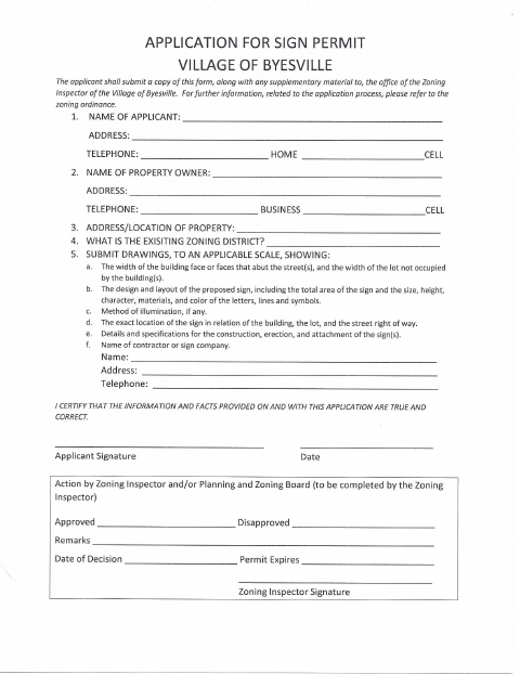 First page of the Sign Permit Application