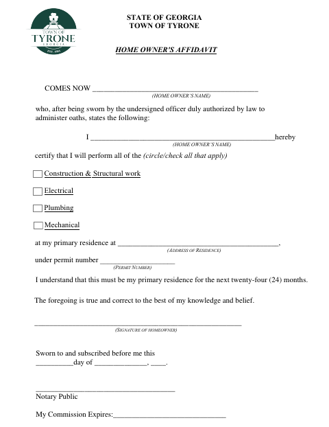 First page of the Homeowner Affidavit