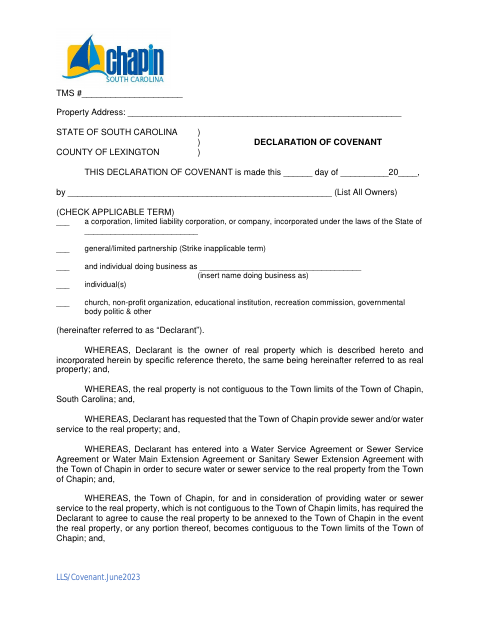 First page of the Declaration of Covenant