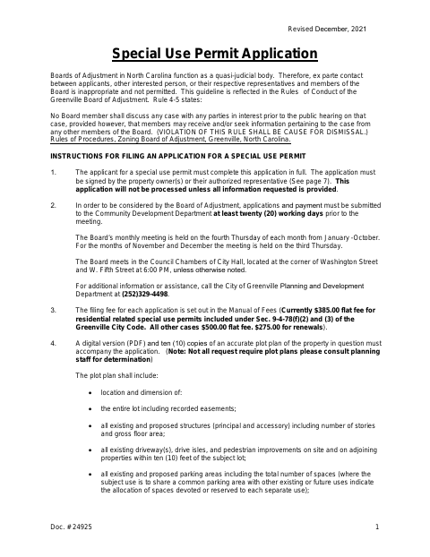 First page of the Special Use Permit Application