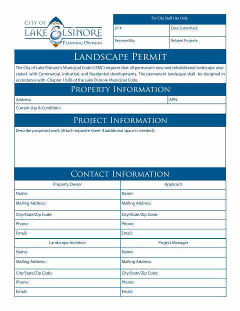 First page of the Landscape Permit Application