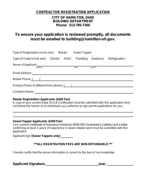 First page of the Contractor Registration Application (2026)