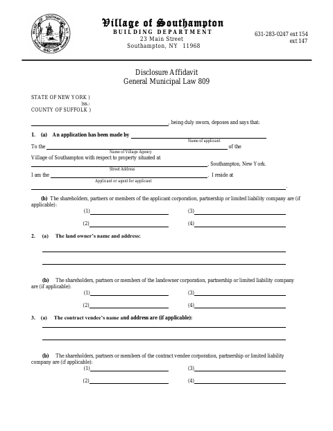 First page of the Disclosure Affidavit