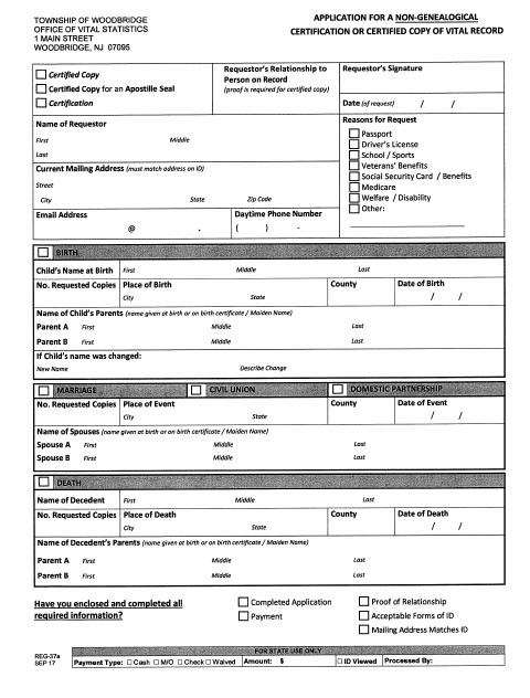 First page of the Application for a Certified Copy of a Vital Record