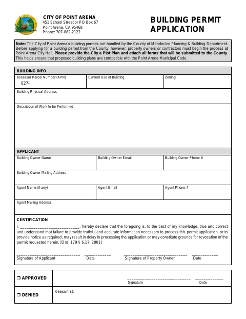 First page of the Building Permit Application