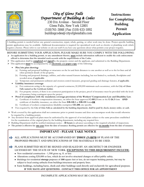 First page of the Building Permit Application