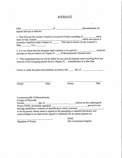 First page of the Chapter 61 Landowner Affidavit