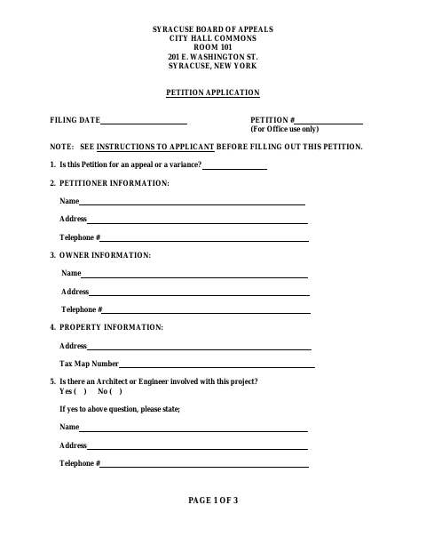 First page of the Multiple Residence Law Petition Application