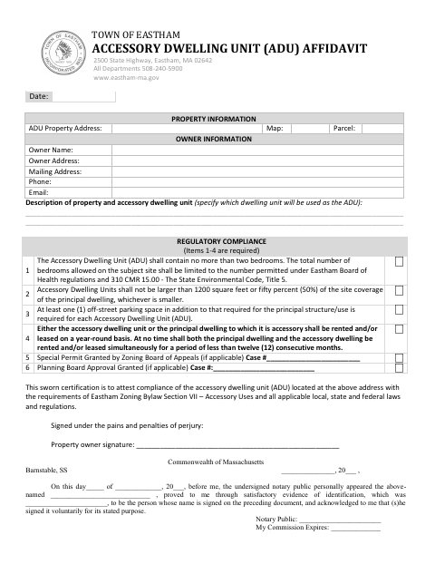 First page of the Accessory Dwelling Unit (ADU) Affidavit