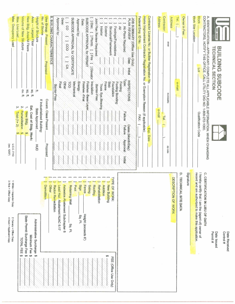 First page of the Building Subcode Technical Sheet