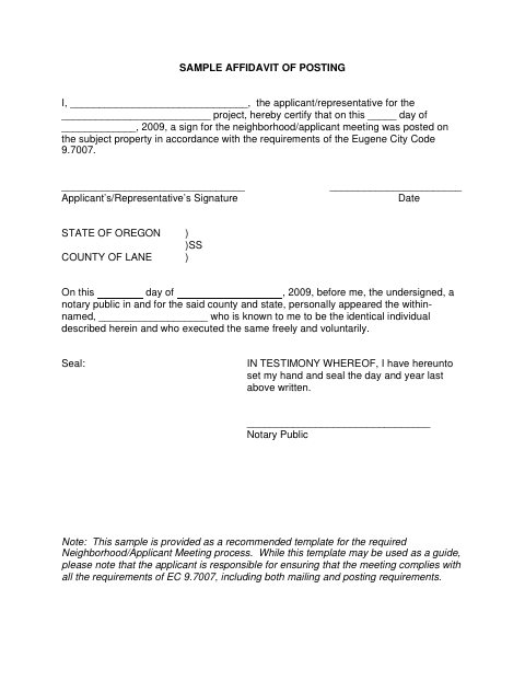 First page of the Sample Affidavit of Posting