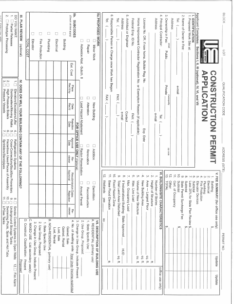 First page of the Construction Permit Application