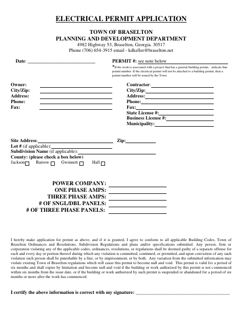 First page of the Electrical Permit Application