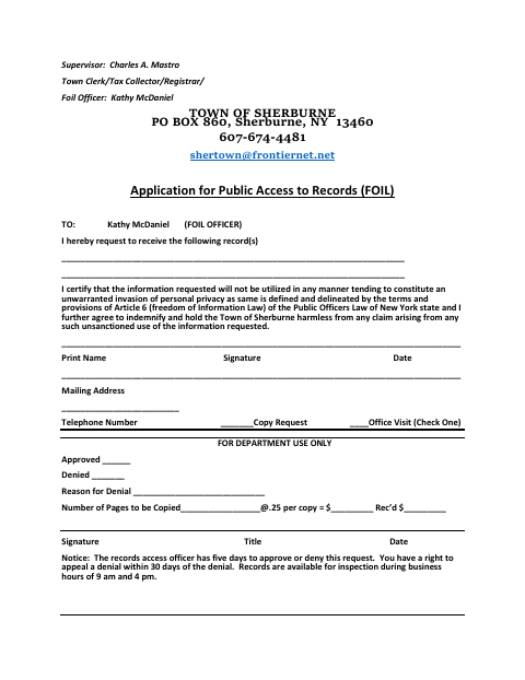 First page of the Application for Public Access to Records (FOIL)