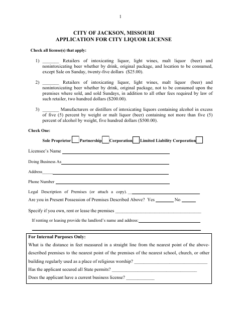 First page of the Liquor License Application