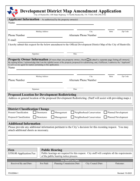 First page of the Development District Map Amendment Application