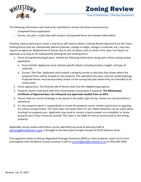 First page of the Fence Zoning Review Application