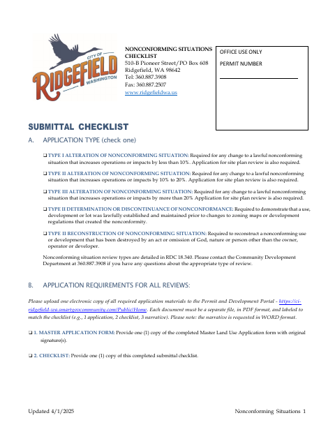 First page of the Nonconforming Situations Checklist