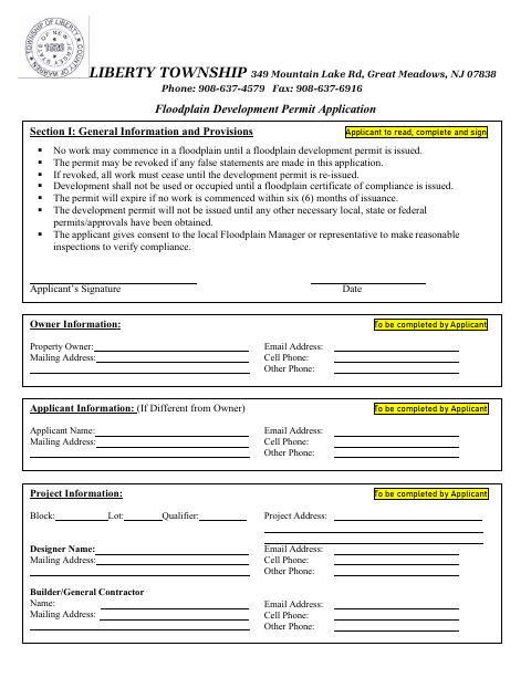 First page of the Floodplain Development Permit Application