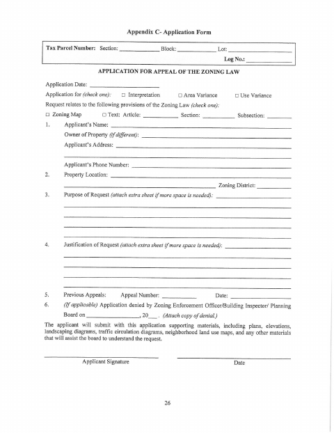 First page of the Application for Appeal of the Zoning Law