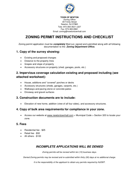 First page of the Zoning Permit Instructions and Checklist