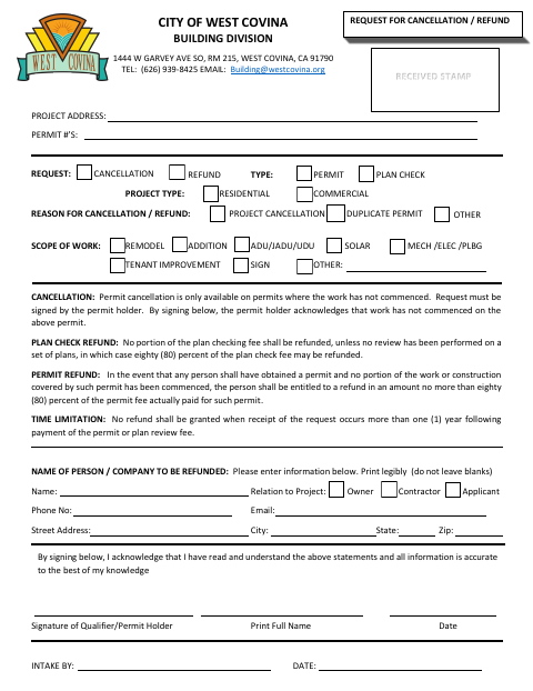 First page of the Request for Cancellation / Refund