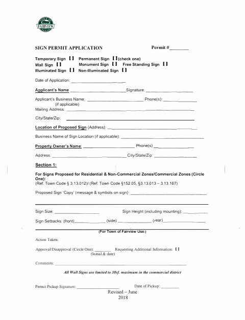First page of the Sign Permit Application