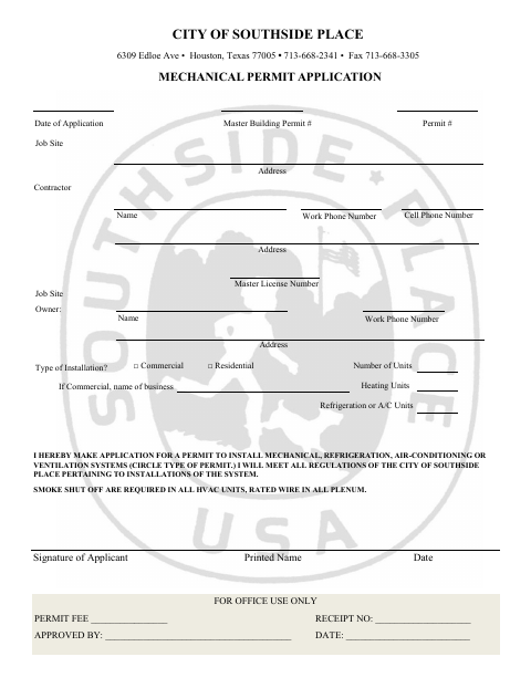 First page of the Mechanical Permit Application