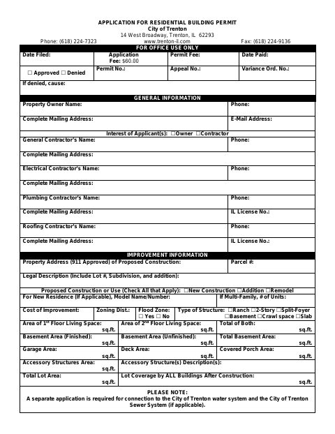 First page of the Application for Residential Building Permit