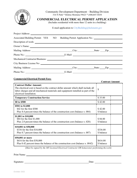 First page of the Commercial Electrical Permit Application