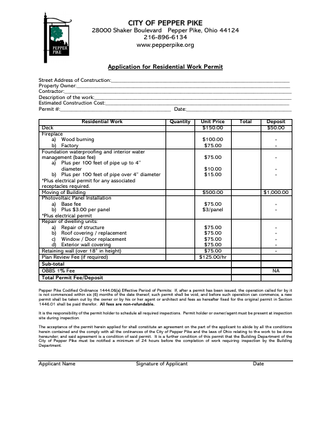 First page of the Residential Work Permit