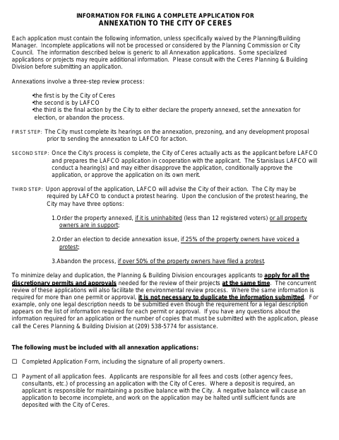 First page of the Annexation Application