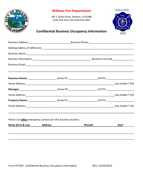 First page of the Confidential Business Occupancy Information